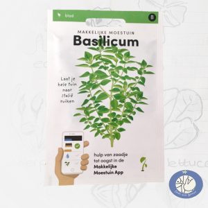 Product afbeelding Basilicum zaden van het merk Makkelijke Moestuin voor website Birds and Berries België